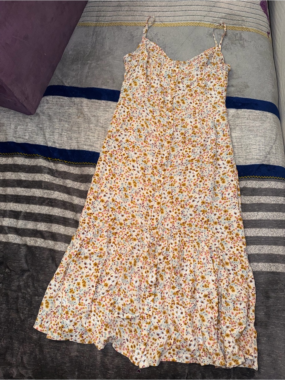 Floral Spaghetti Strap Sundress - Yellow & White